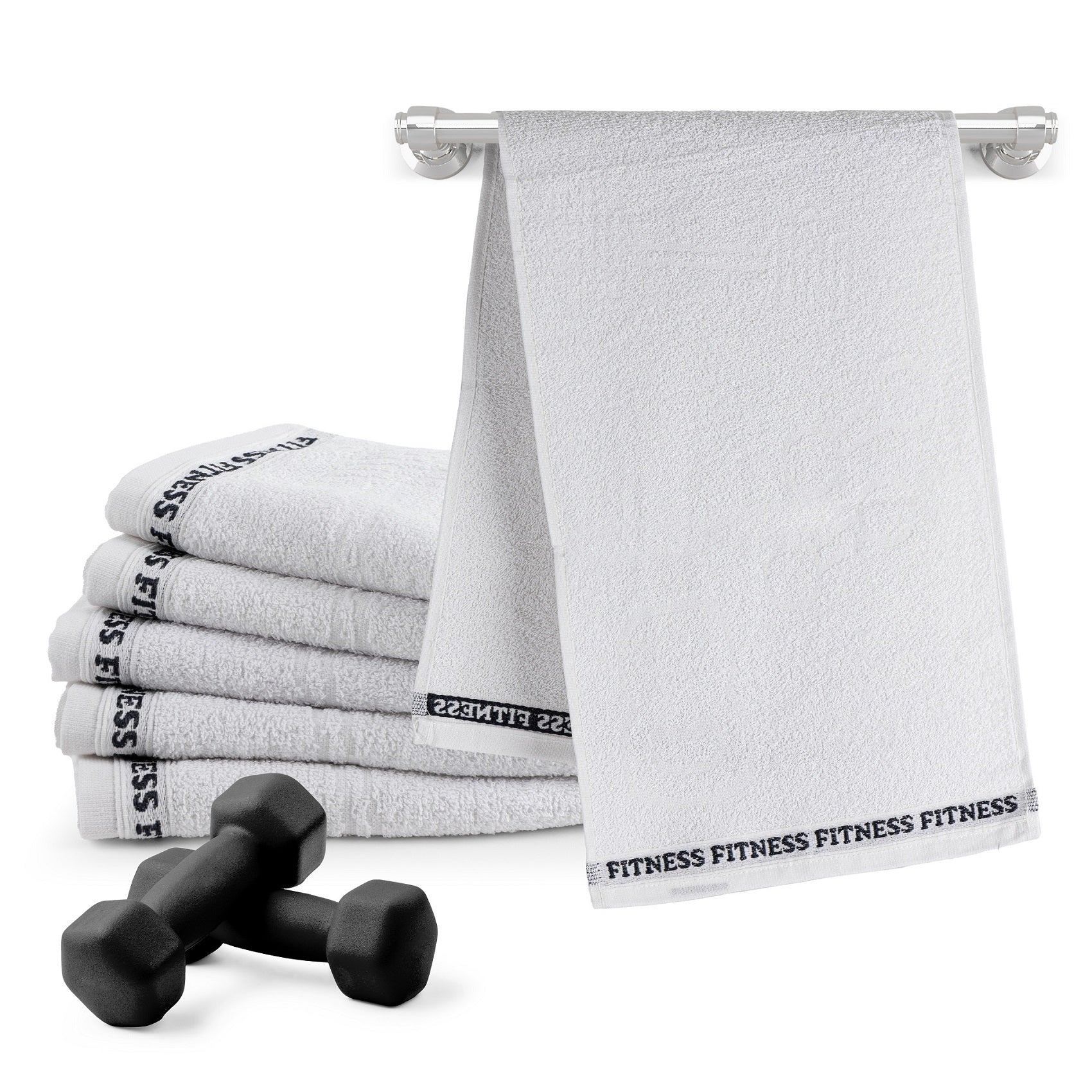 Set of 6 Cotton Gym Towels 12" x 35" – Fitness Workout Towels, 330 GSM